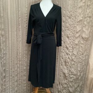 Banana Republic Black Wrap Dress, V neck, 3/4 sleeve,  below the knee, Medium